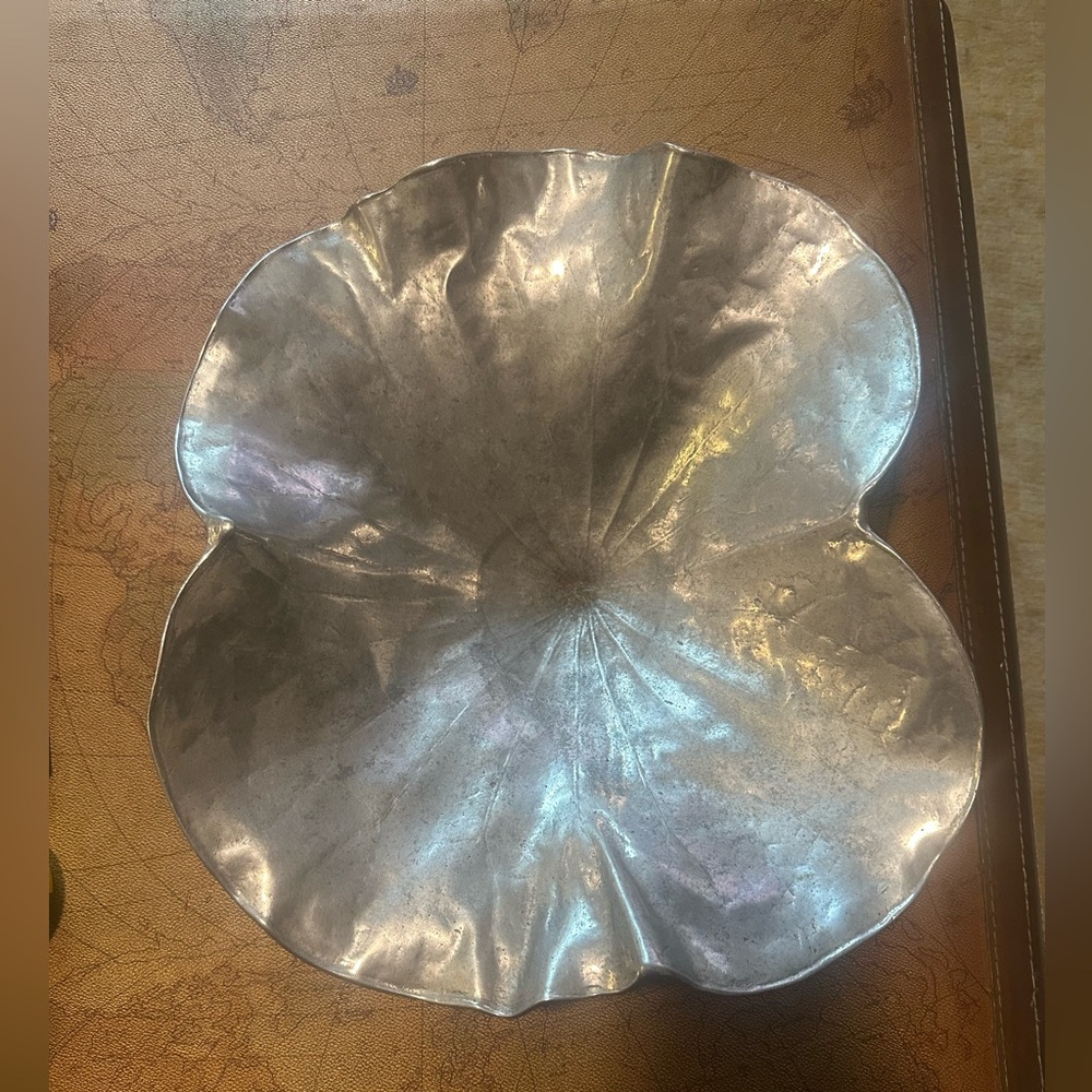 Pewter lotus leaf bowl gorgeous vintage decor